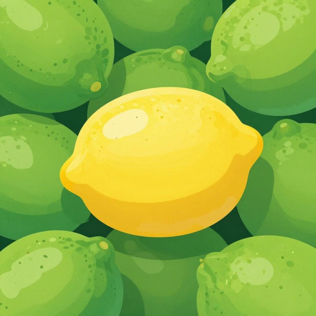 Een heldere gele citroen tussen verschillende groene limoenen.