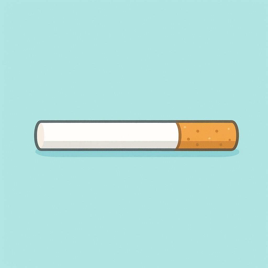 A simple illustration of a single, unlit white cigarette with a brown filter tip, set against a plain background.