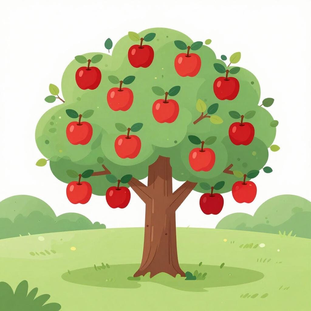 Ein üppiger Apfelbaum, der in einem sonnigen Obstgarten mit reifen roten Äpfeln überladen ist.