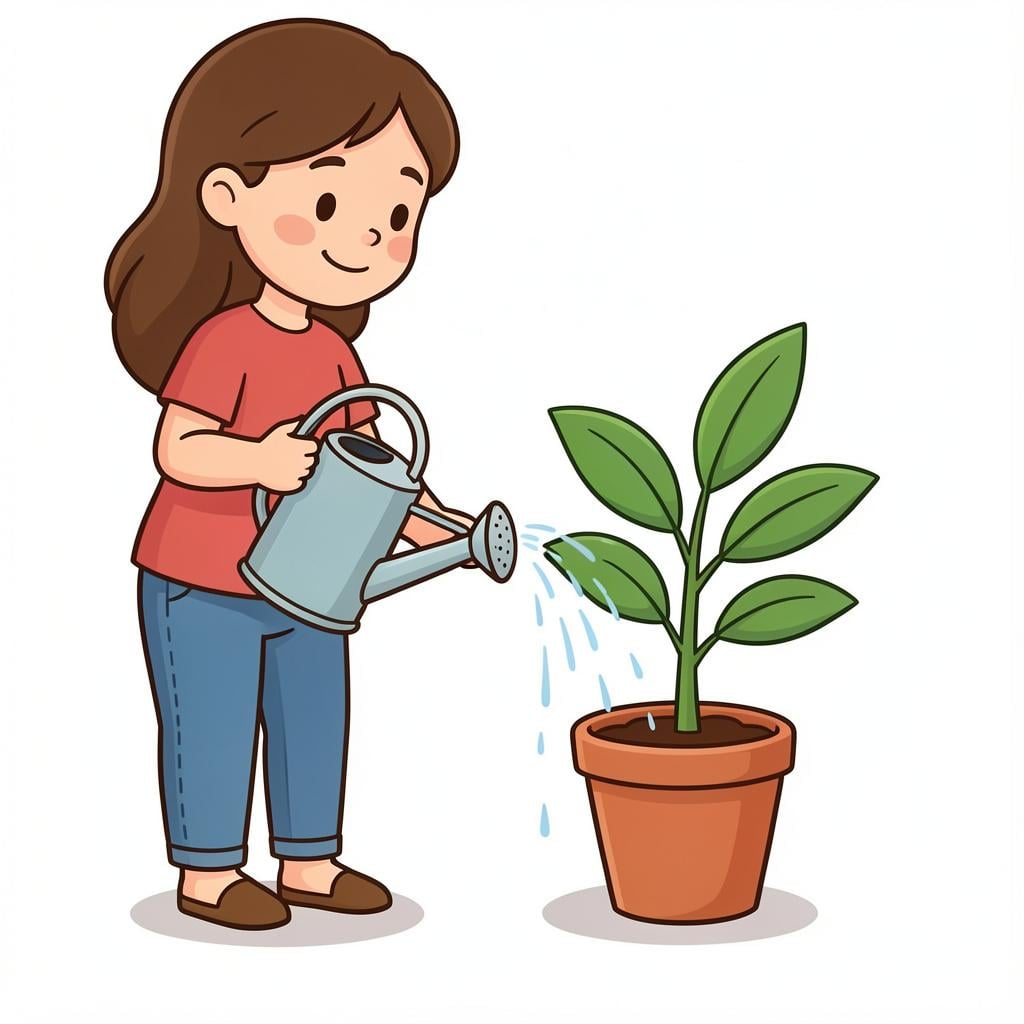 A person watering a small plant with care.