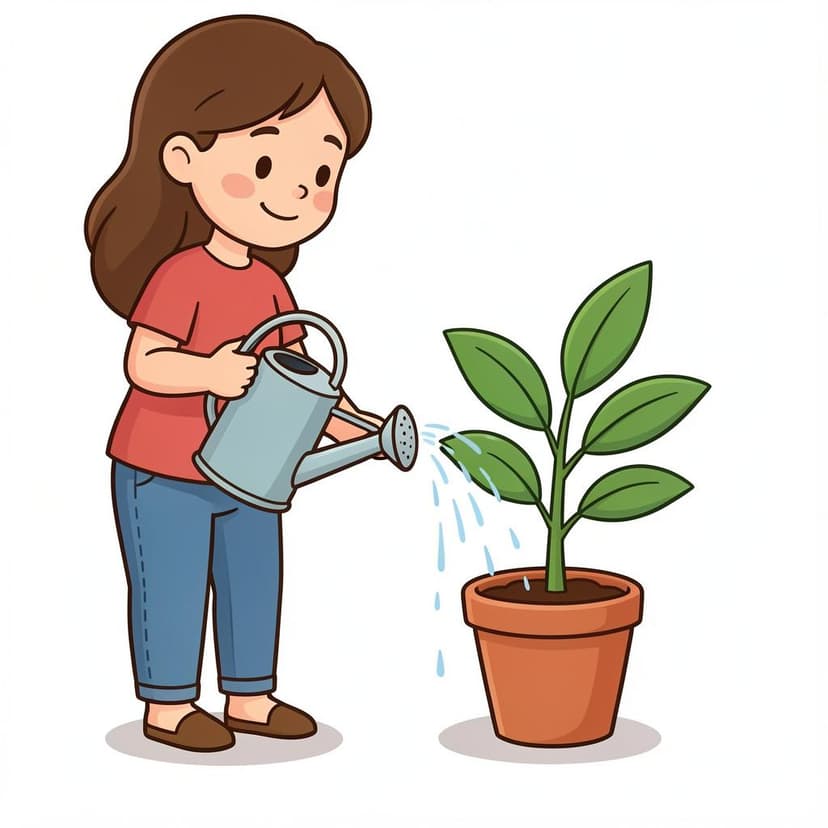 A person watering a small plant with care.