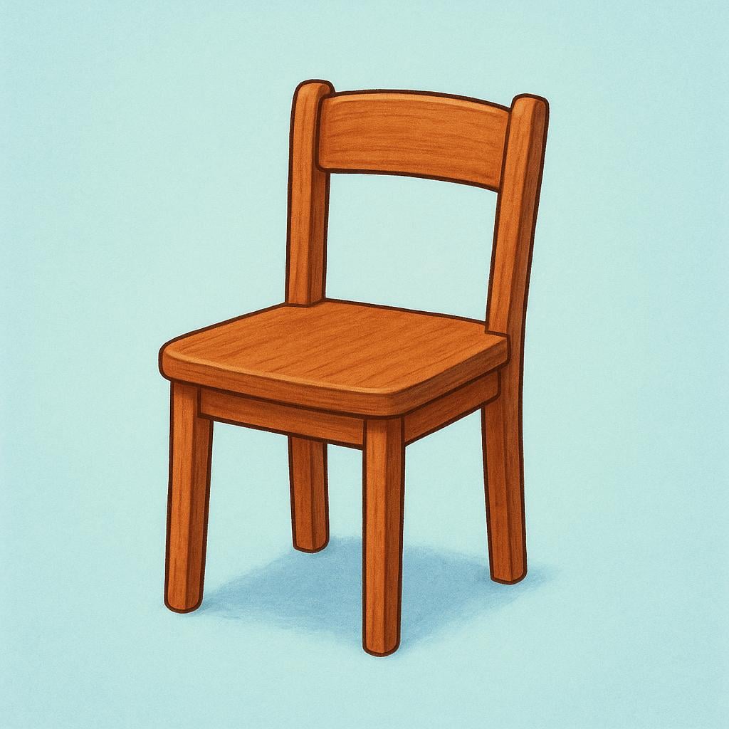 A simple, empty wooden chair with a high back, standing alone on a flat surface.