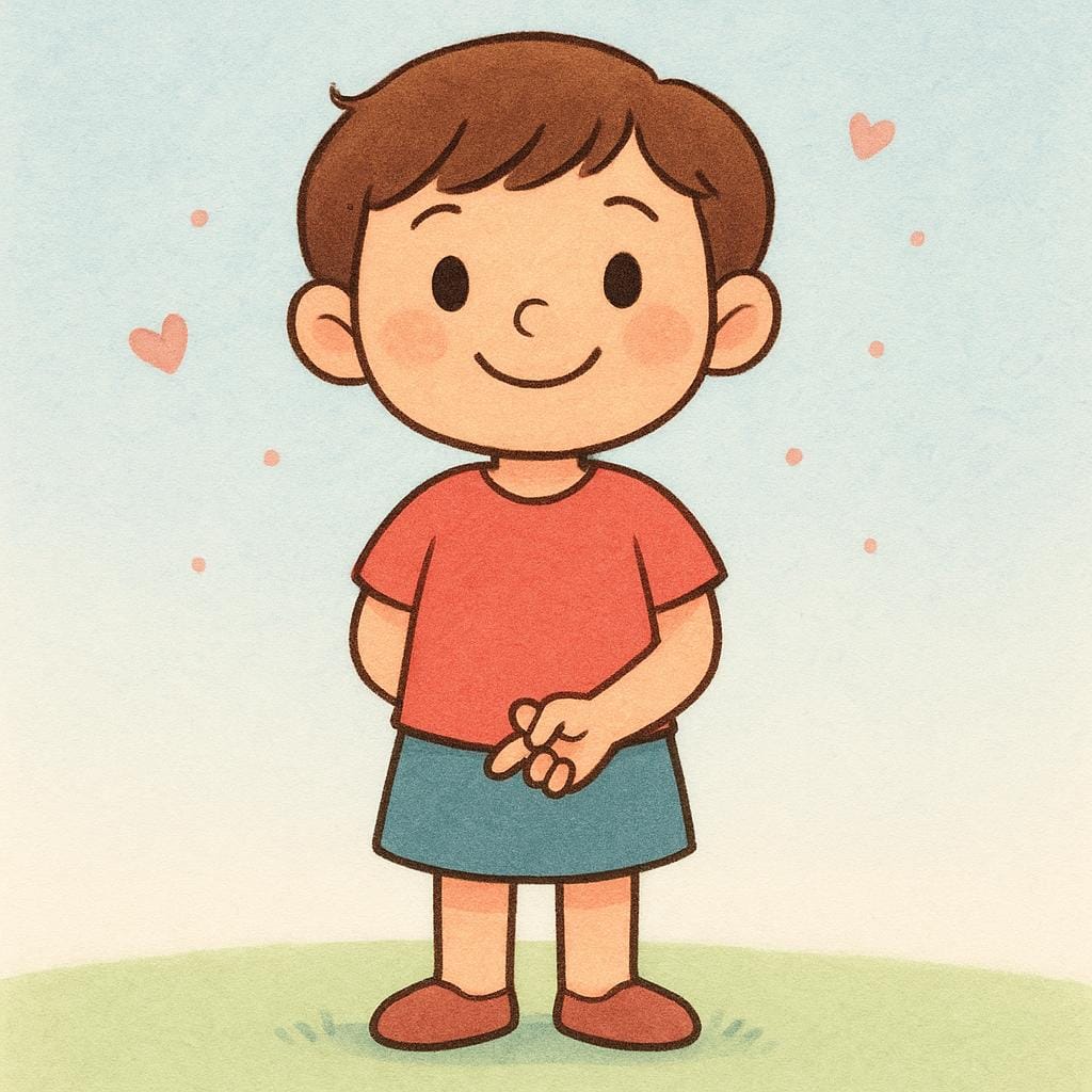 A simple illustration of a character smiling innocently while secretly holding their hands behind their back with their fingers crossed, symbolizing a liar.