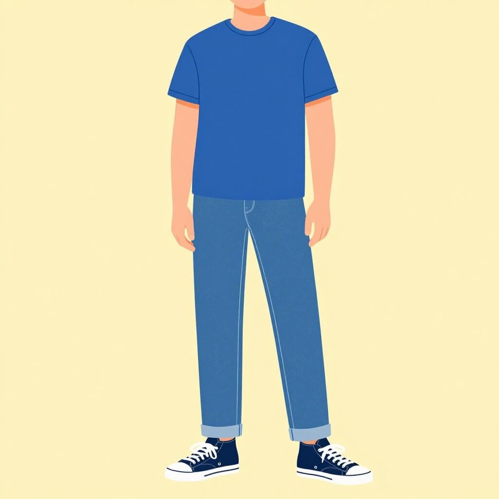 A person wearing a comfortable t-shirt and jeans standing in a relaxed pose.