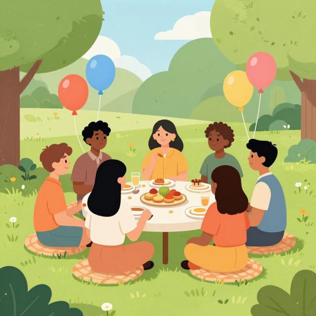A group of happy people gathering together at a garden party.
