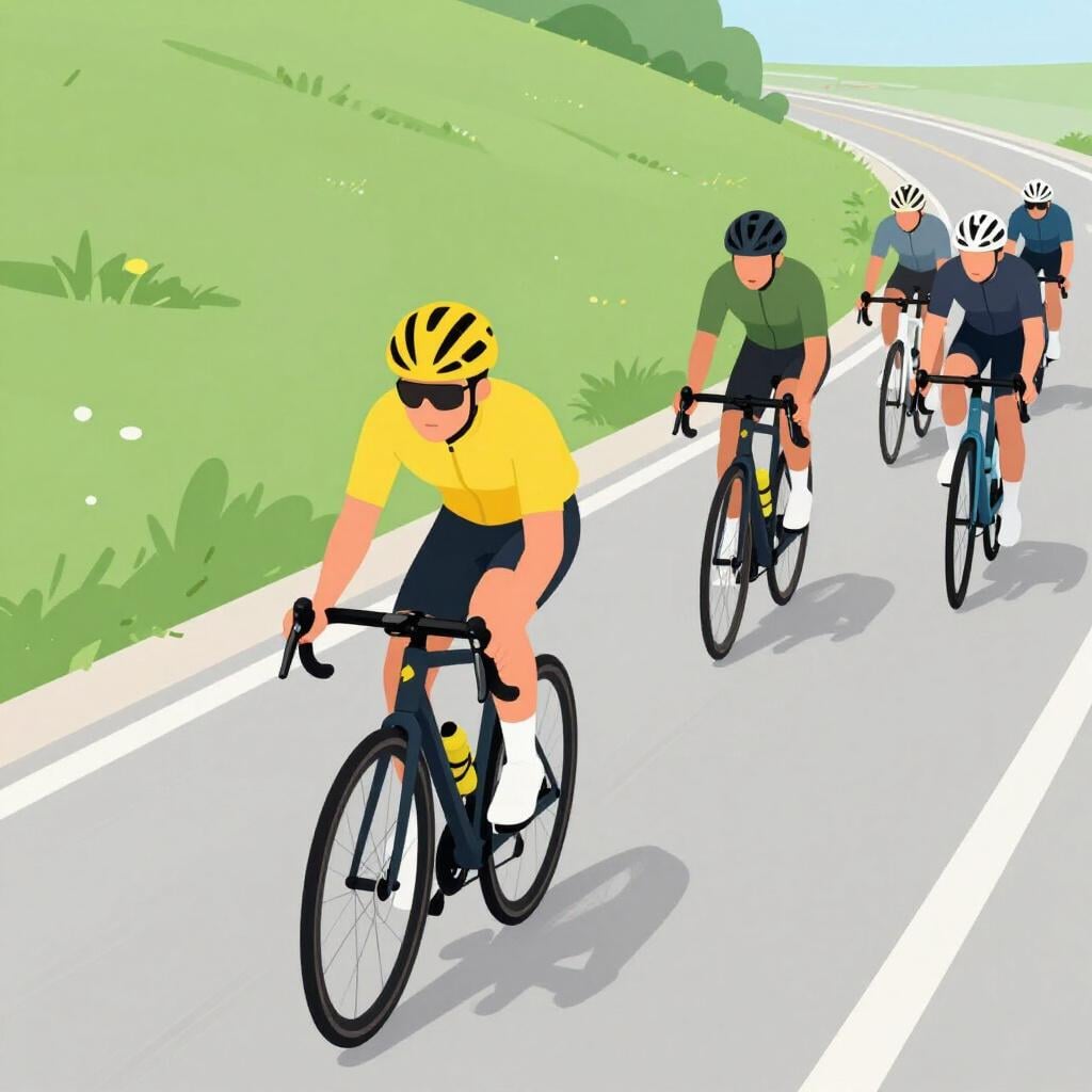 Een wielrenner in een felgele trui die voorop rijdt in een race.