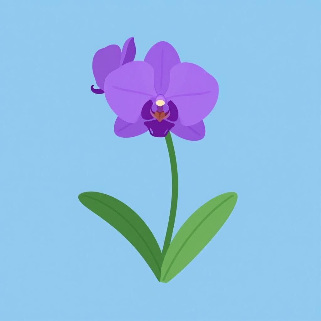 Eine leuchtend violette Orchideenblüte mit zarten Blütenblättern an einem grünen Stiel.