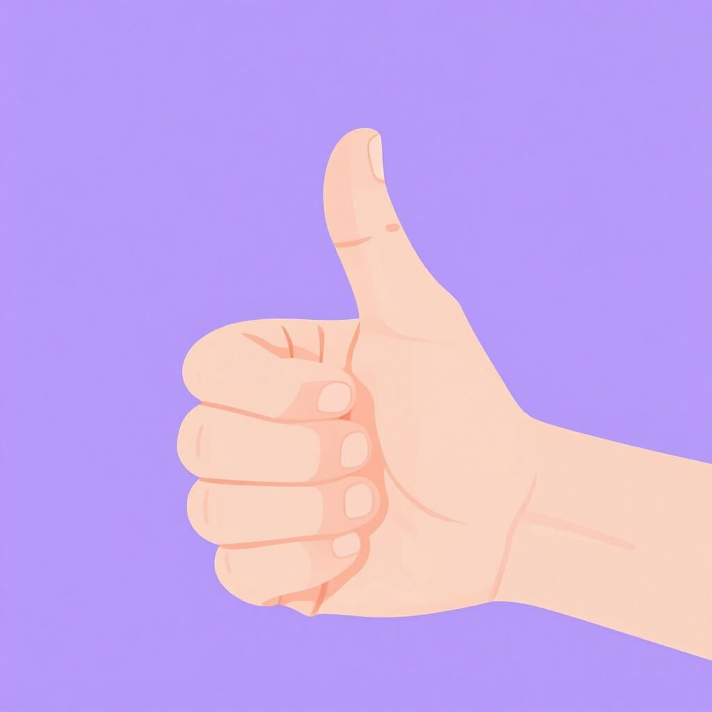 A person's hand giving a thumbs-up sign to show agreement.