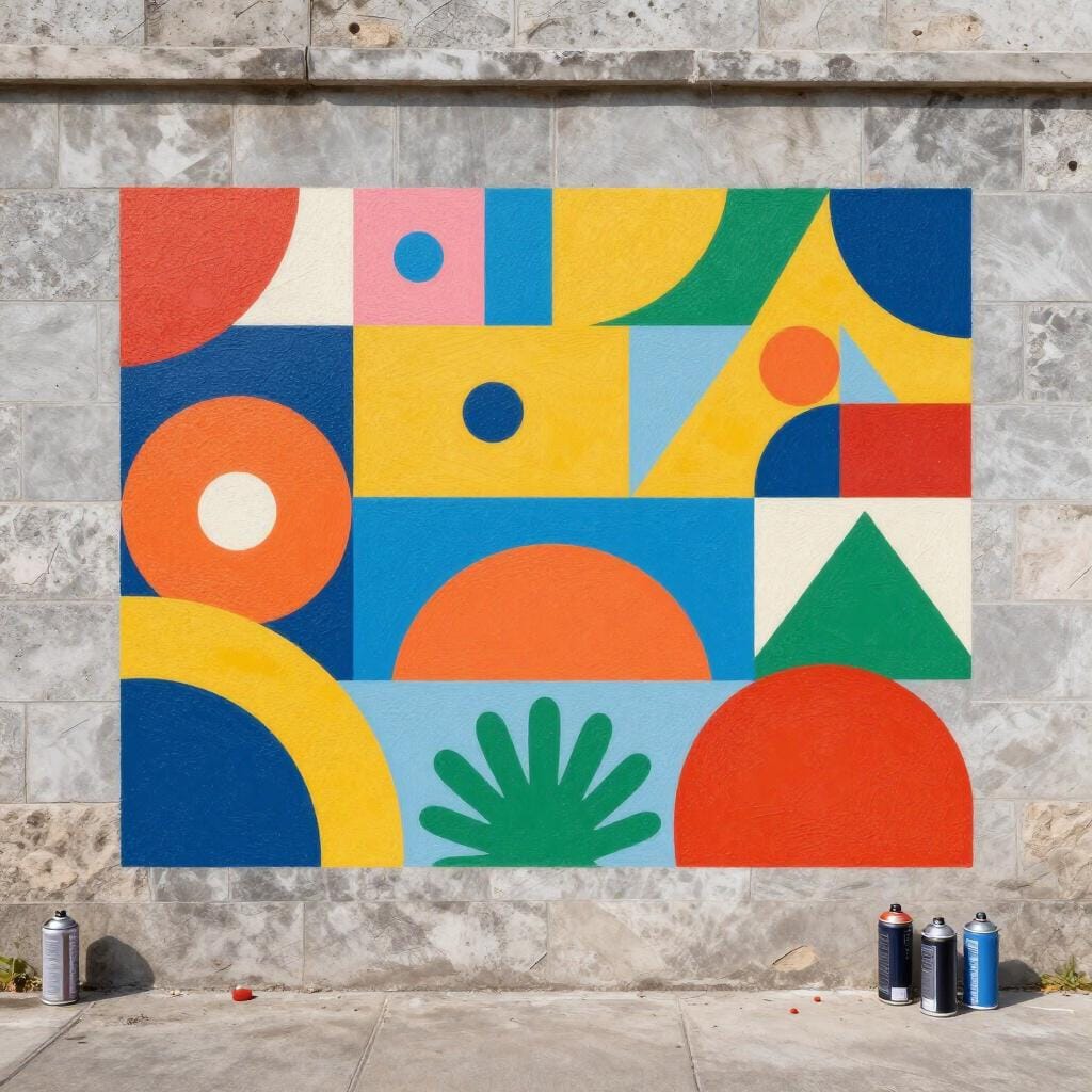 A colorful spray-painted mural on a concrete wall.