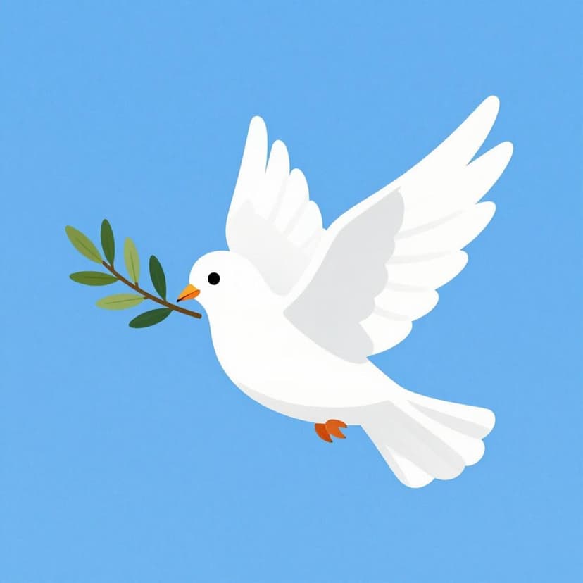 Een witte duif met een olijftak in zijn bek, die vrede symboliseert.