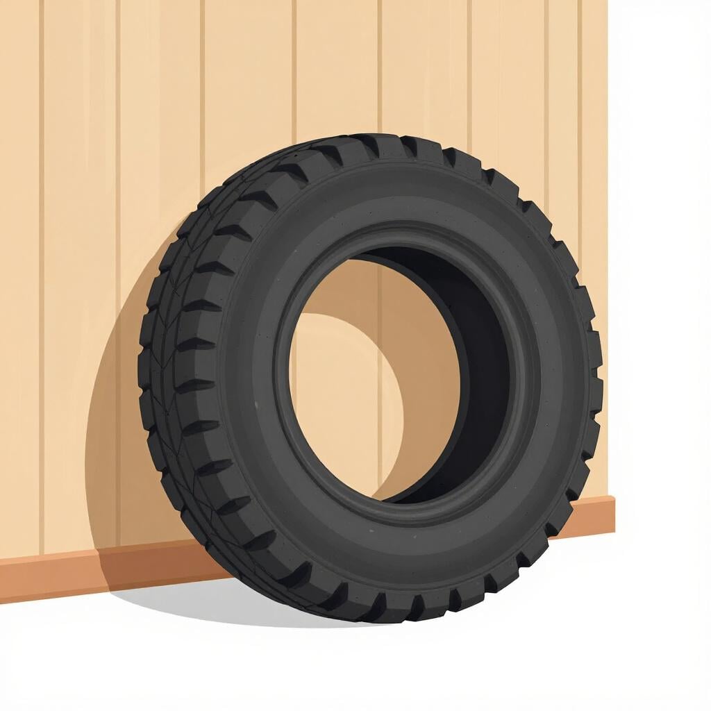 A bright red spare tire sitting alone in a garage, ready to be used if a main tire fails.