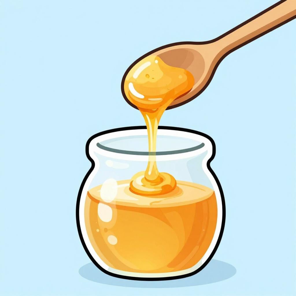 A wooden spoon lifting thick, creamy honey from a jar, showing its viscous flow.
