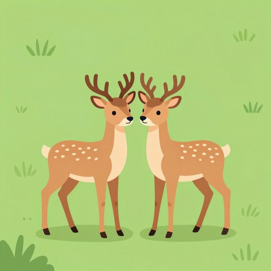 A pair of deer standing close together in a lush forest clearing.