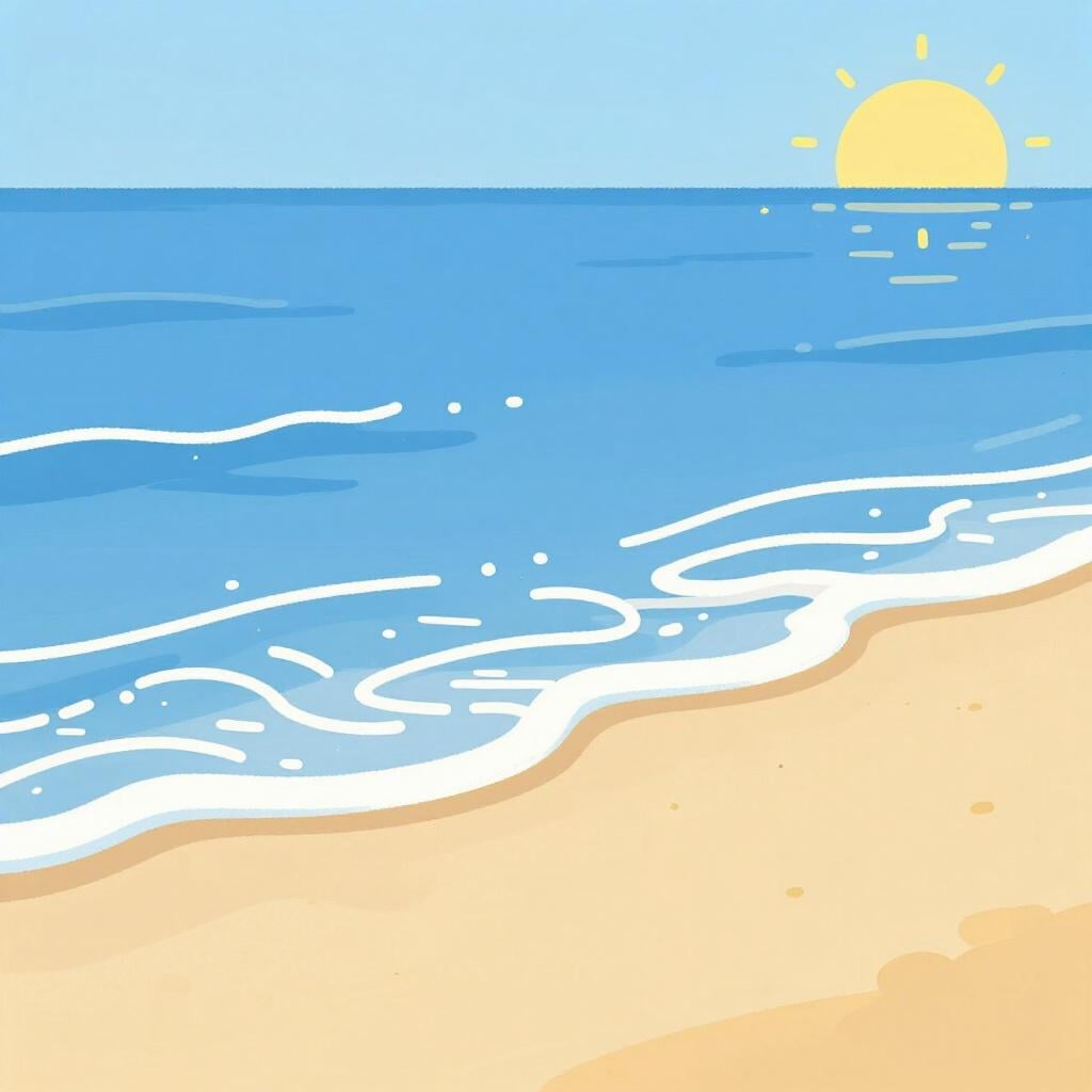 Gentle blue ocean waves softly touching the golden sand of a beach.