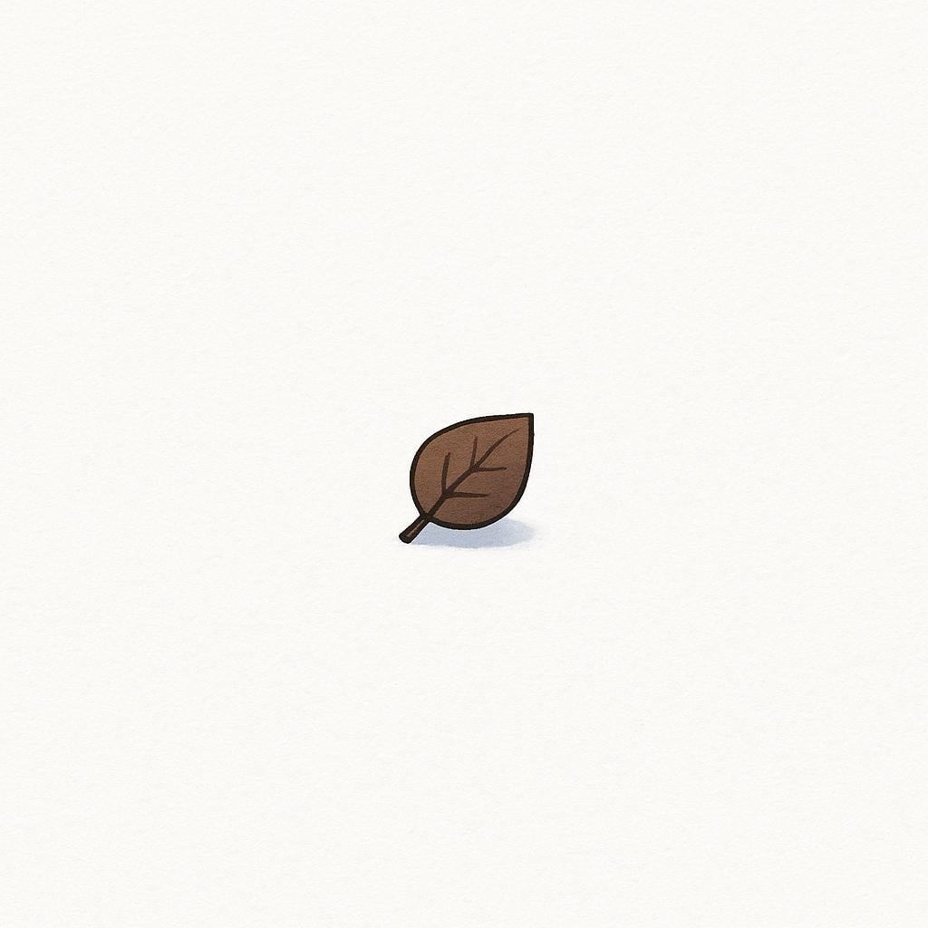A single tiny dry leaf on a vast empty white floor.