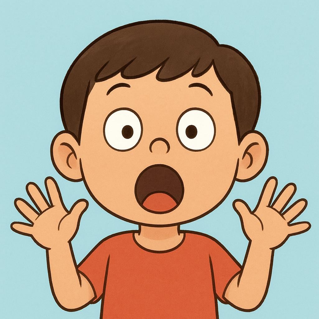 A stylized illustration of a simple cartoon figure with very wide, round eyes and an open mouth shaped like an 'O', expressing intense shock and astonishment.