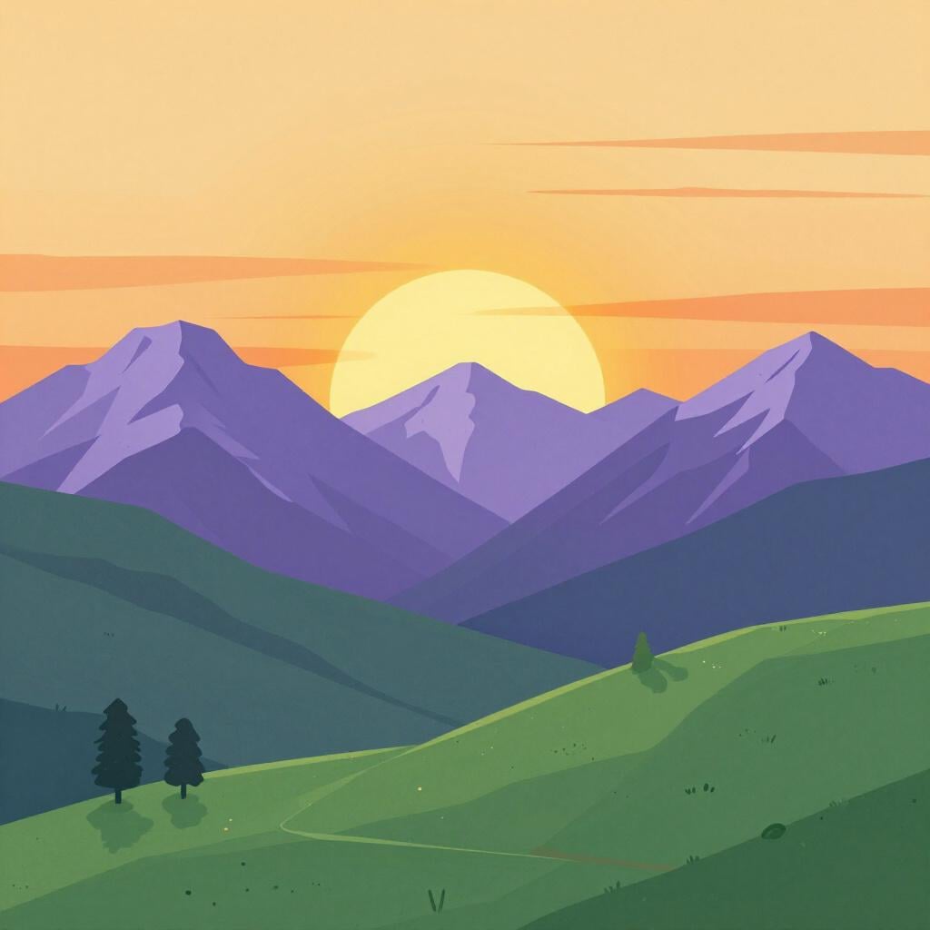 A vast, beautiful mountain range with a golden sunset, illustrating grandeur.