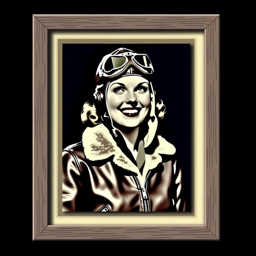 An old, framed photograph of a woman in a pilot's uniform, representing something that 'was' in the past.