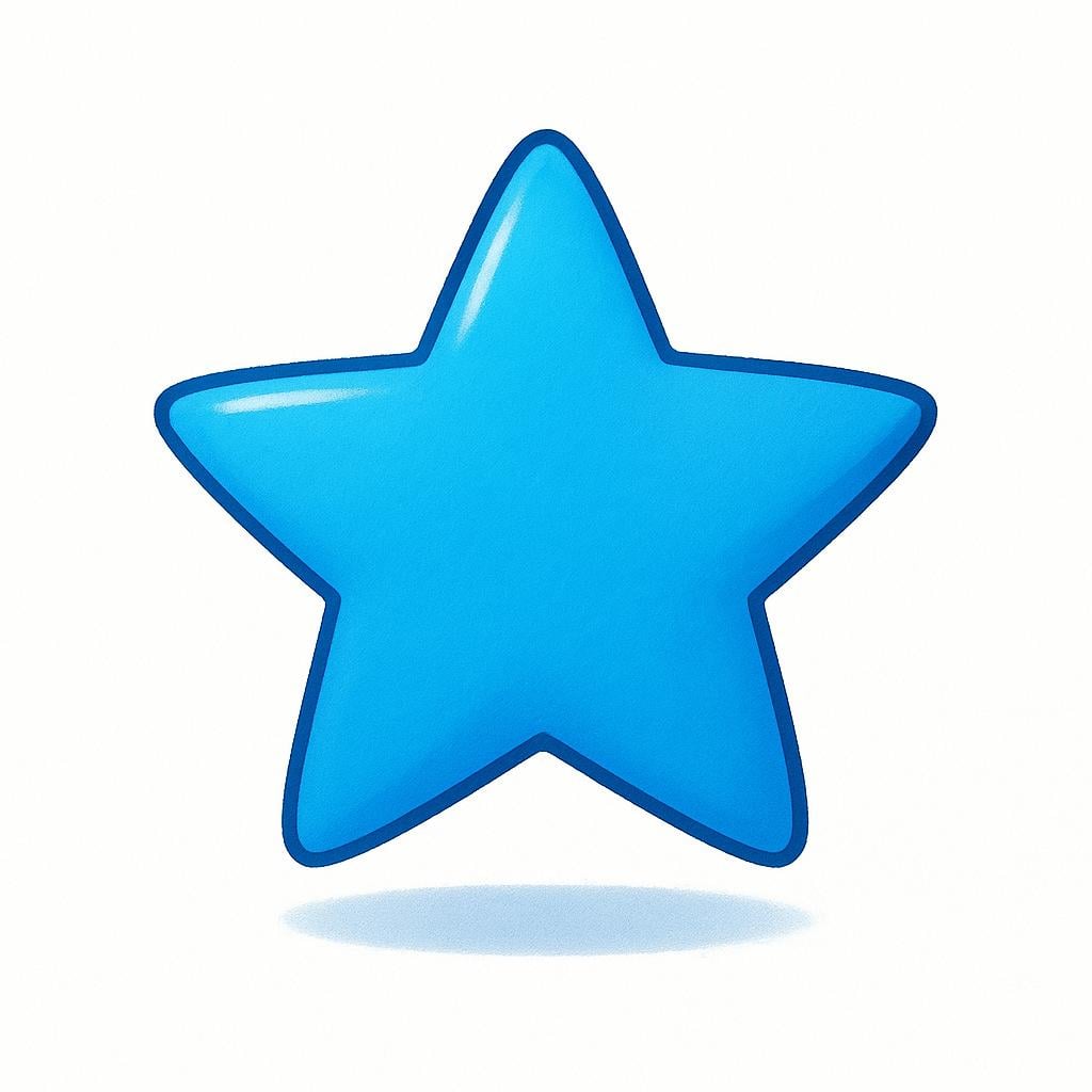 A solitary, perfectly formed blue star drawn on a clean white surface, symbolizing the first or earliest form.