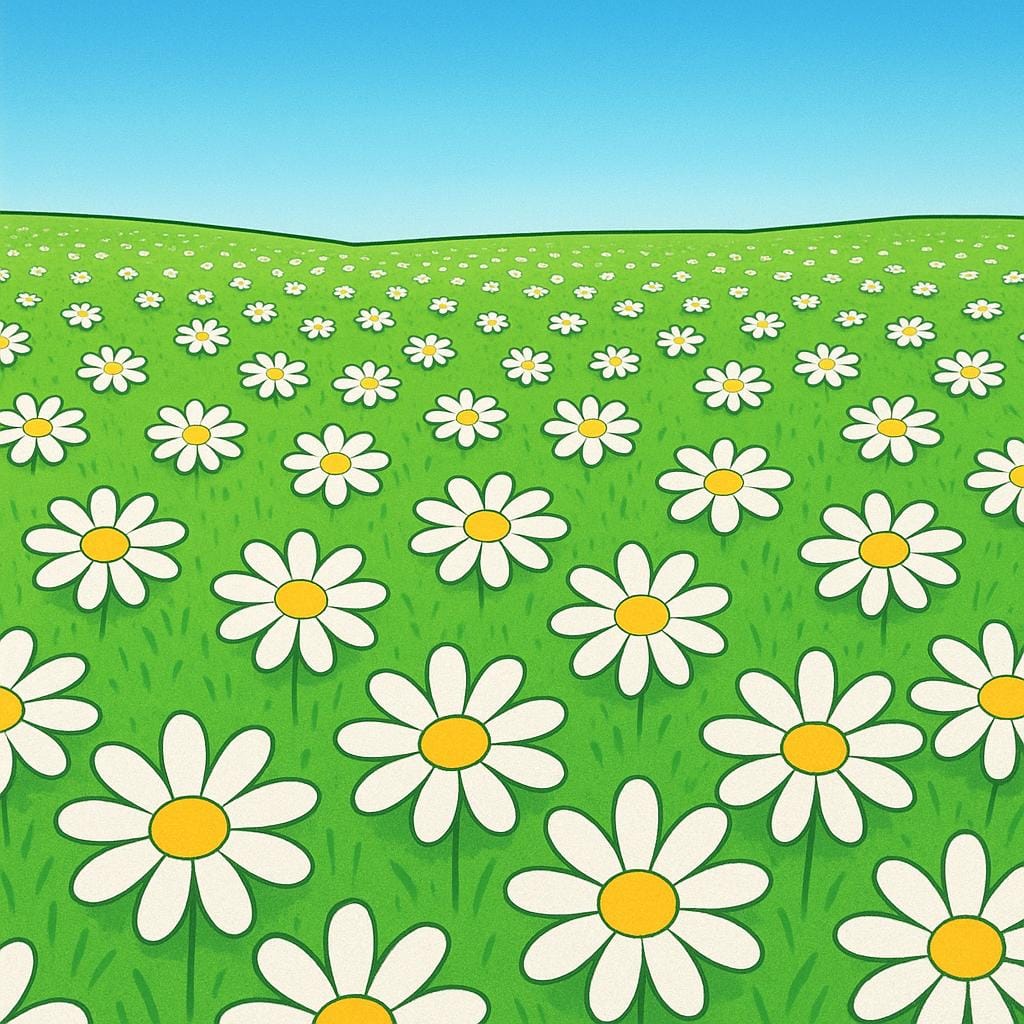 Un champ d'herbe verte densément peuplé de nombreuses marguerites blanches identiques, représentant quelque chose de typique.