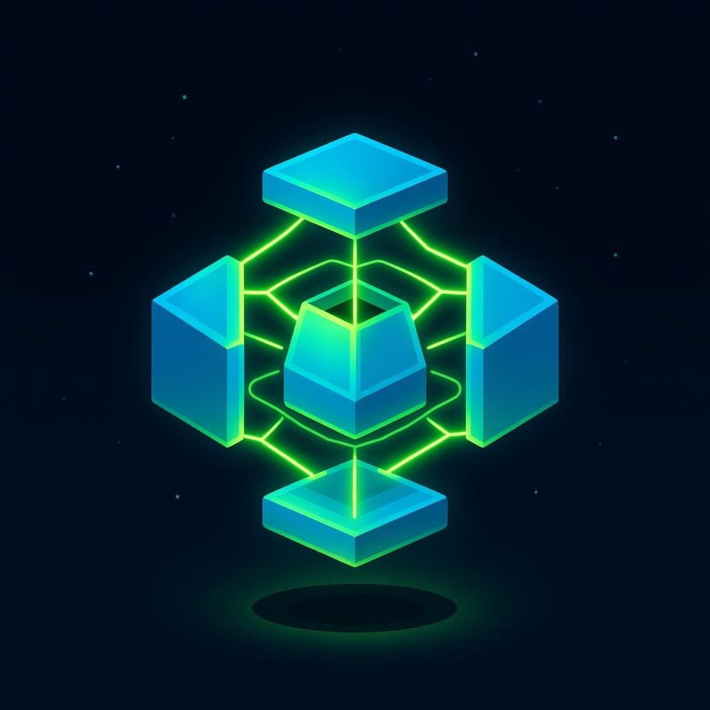 An abstract, brightly colored, glowing gateway or central hub floating in a dark digital space, representing a website or internet site.