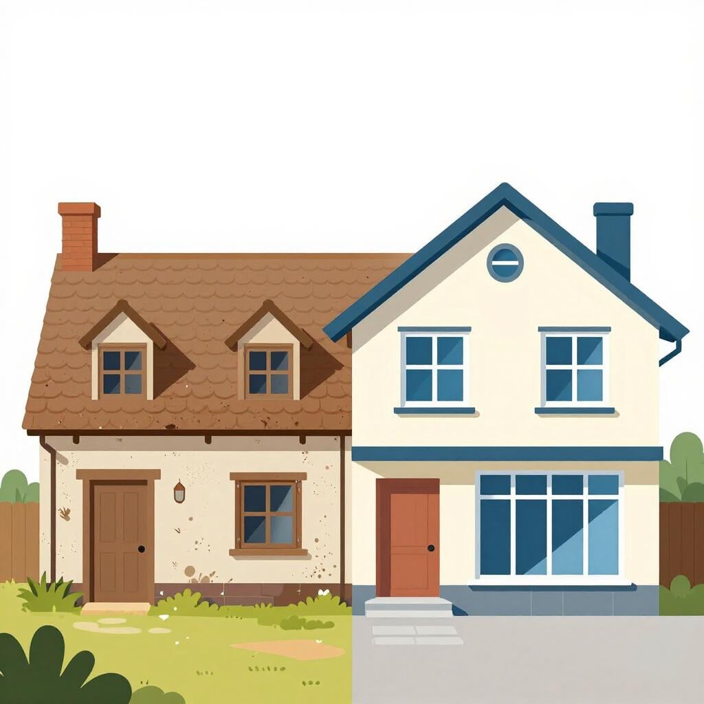 An old wooden house being transformed into a sleek modern building with large glass windows.