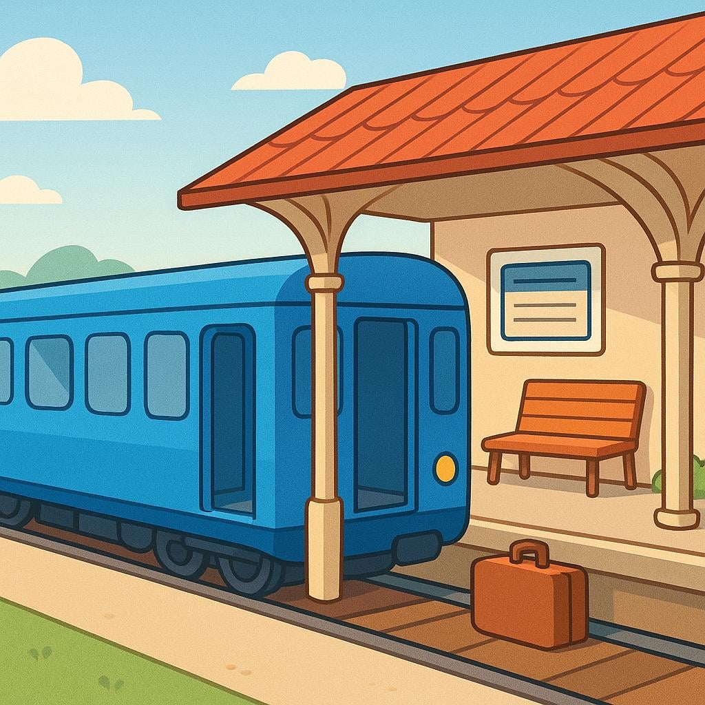 A simple, covered platform where people wait for a train, illustrating a transportation station.