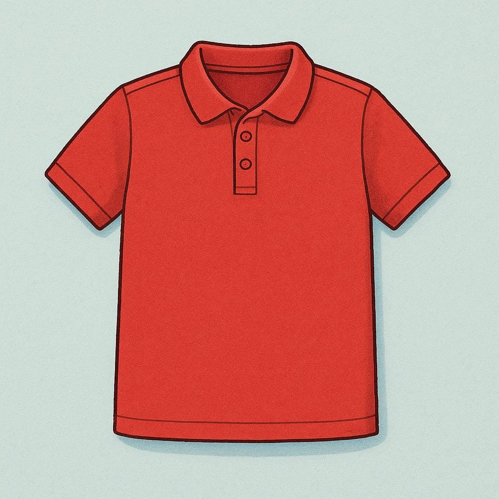 A folded red polo shirt with a collar and three buttons.