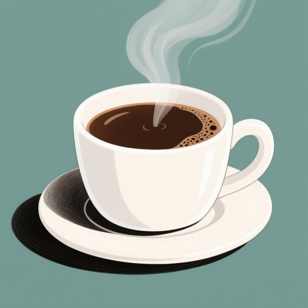 A steaming cup of dark coffee in a white ceramic mug, emphasizing the hot beverage.