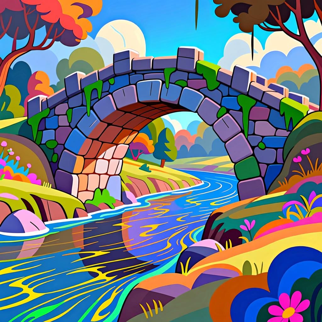 A stone bridge connecting two sides of a river, symbolizing a formal connection or path.