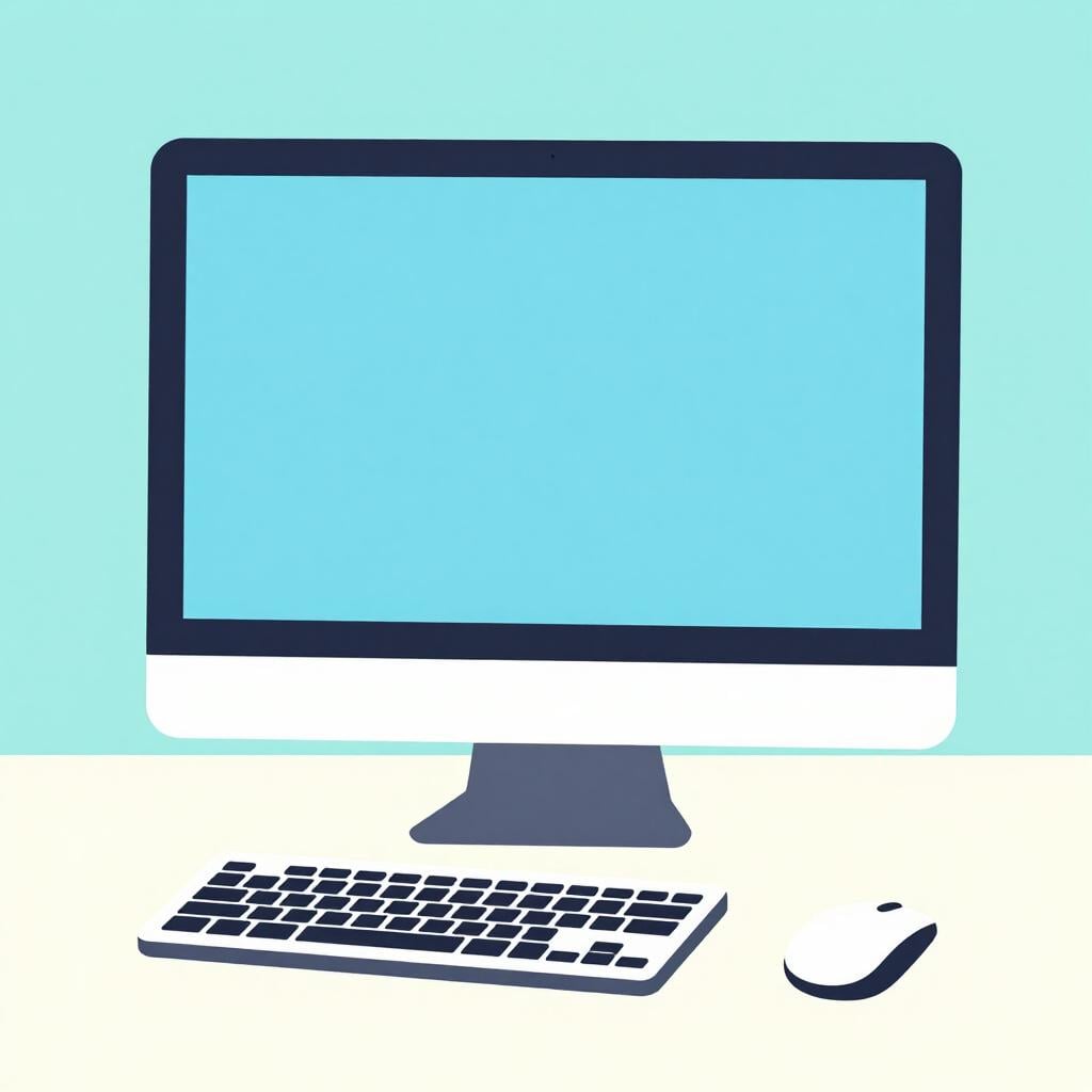 Eine moderne Computereinrichtung mit Monitor, Tastatur und Maus auf einer sauberen Oberfläche.