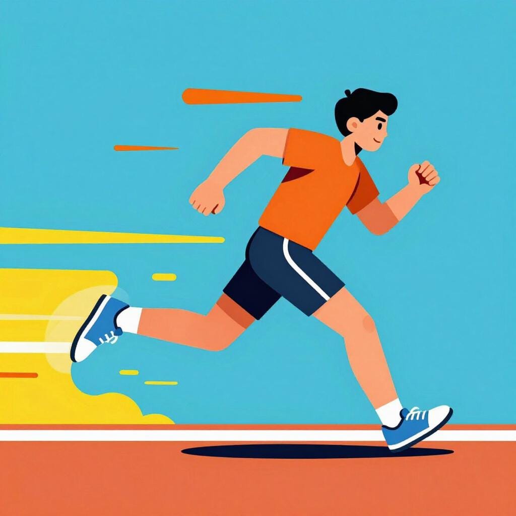 A person running so fast that they leave colorful streaks behind them.