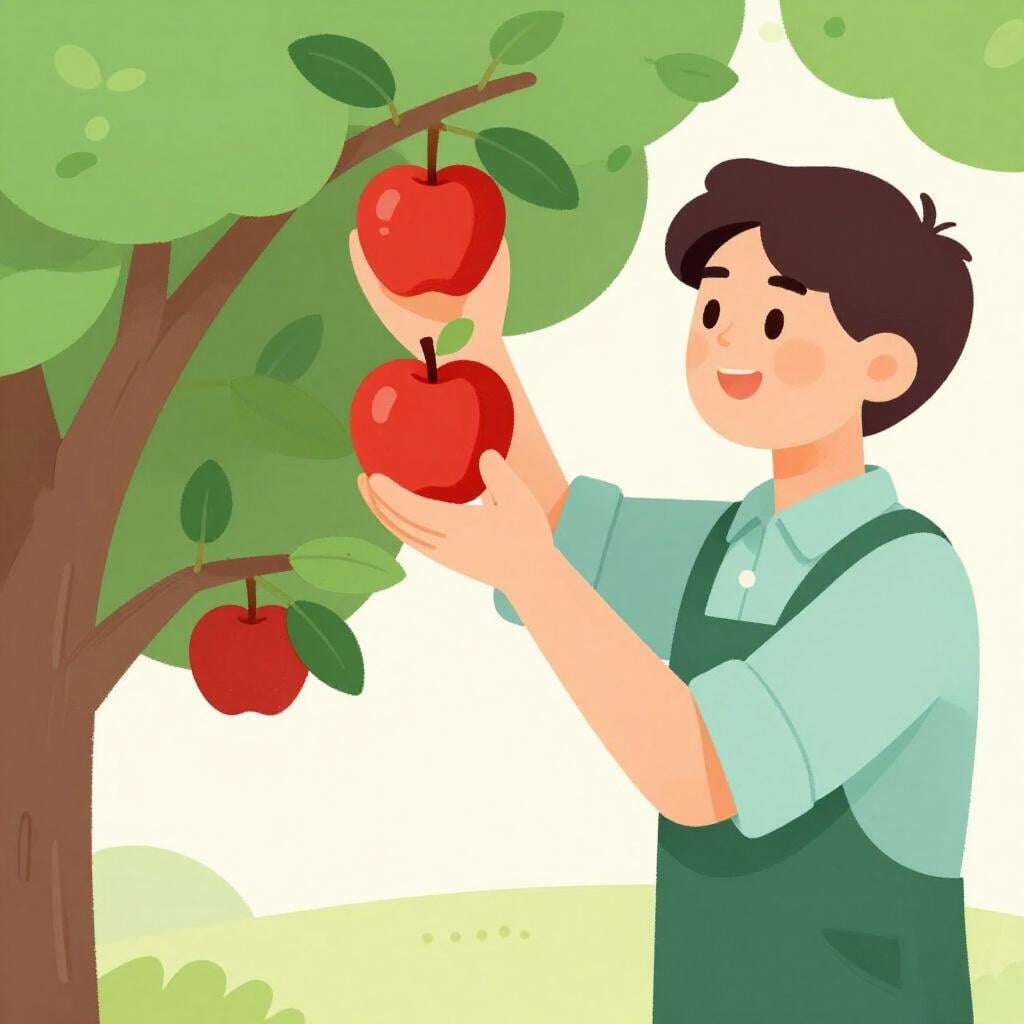 A person picking a large, ripe fruit from a healthy green plant.