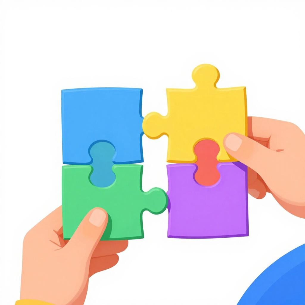 Een persoon die twee verschillende puzzelstukjes vasthoudt en zoekt naar een manier om ze te verbinden.