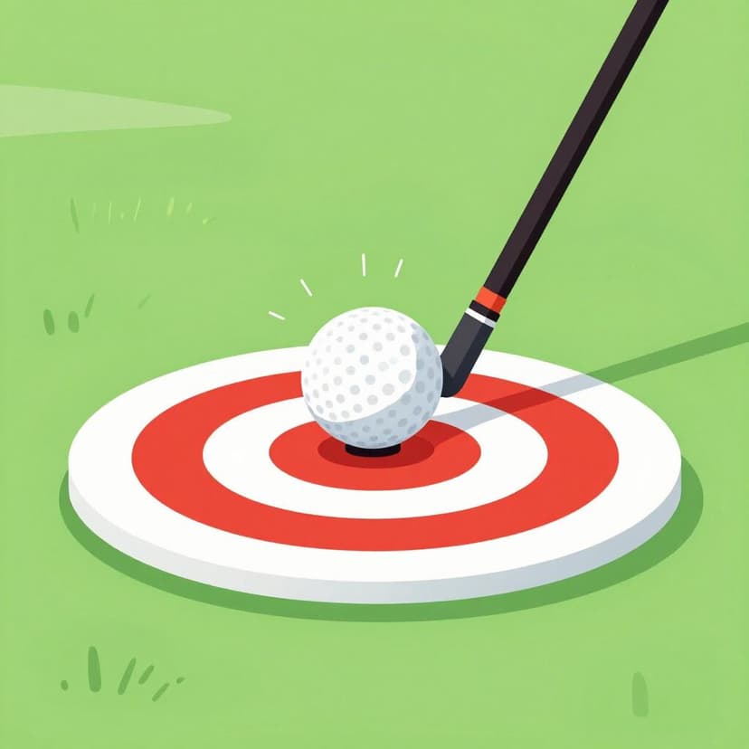 A white golf ball hitting the center of a red target.