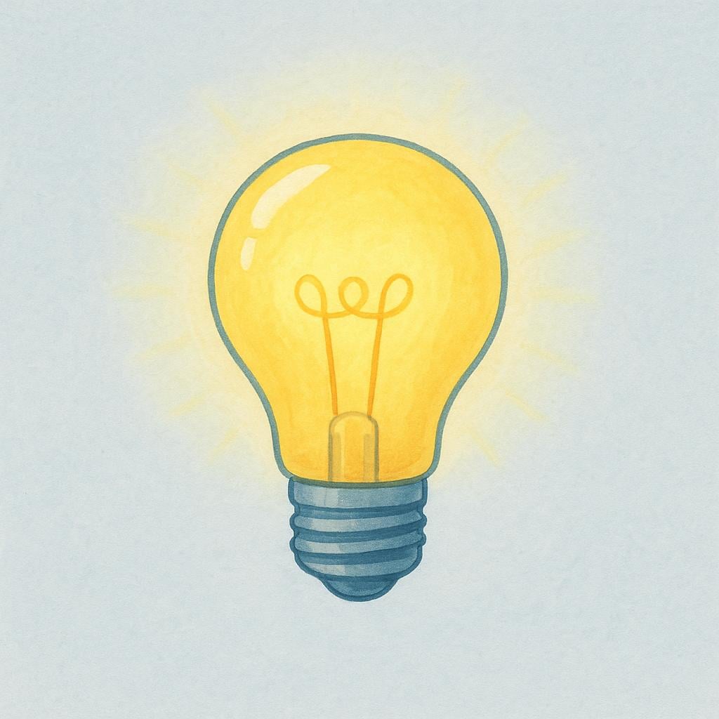 A glowing yellow light bulb shining brightly against a soft blue background.