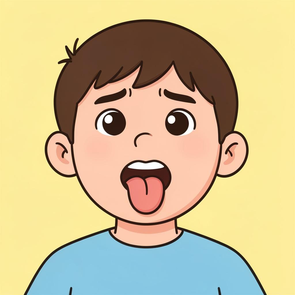 A person sticking their tongue out and making a rude face towards a group of people.