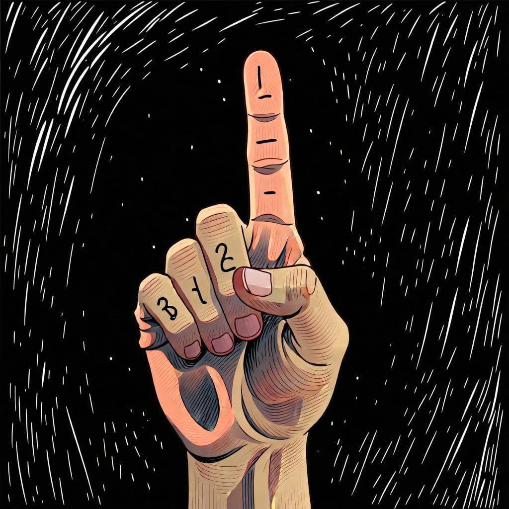A hand holding up one index finger to count, representing the Spanish word 'un' used as the number 'one'.