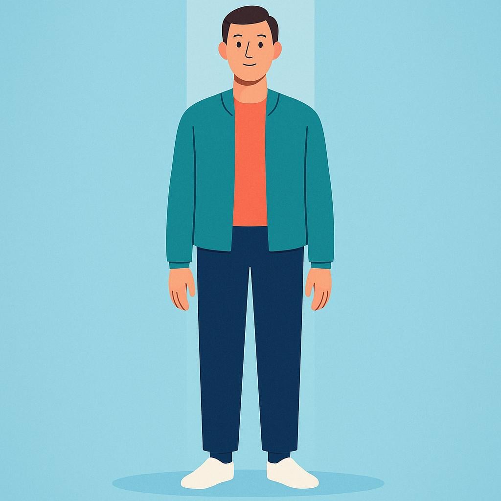 A storybook illustration of a person standing perfectly straight and tall with excellent posture, symbolizing uprightness and moral correctness.