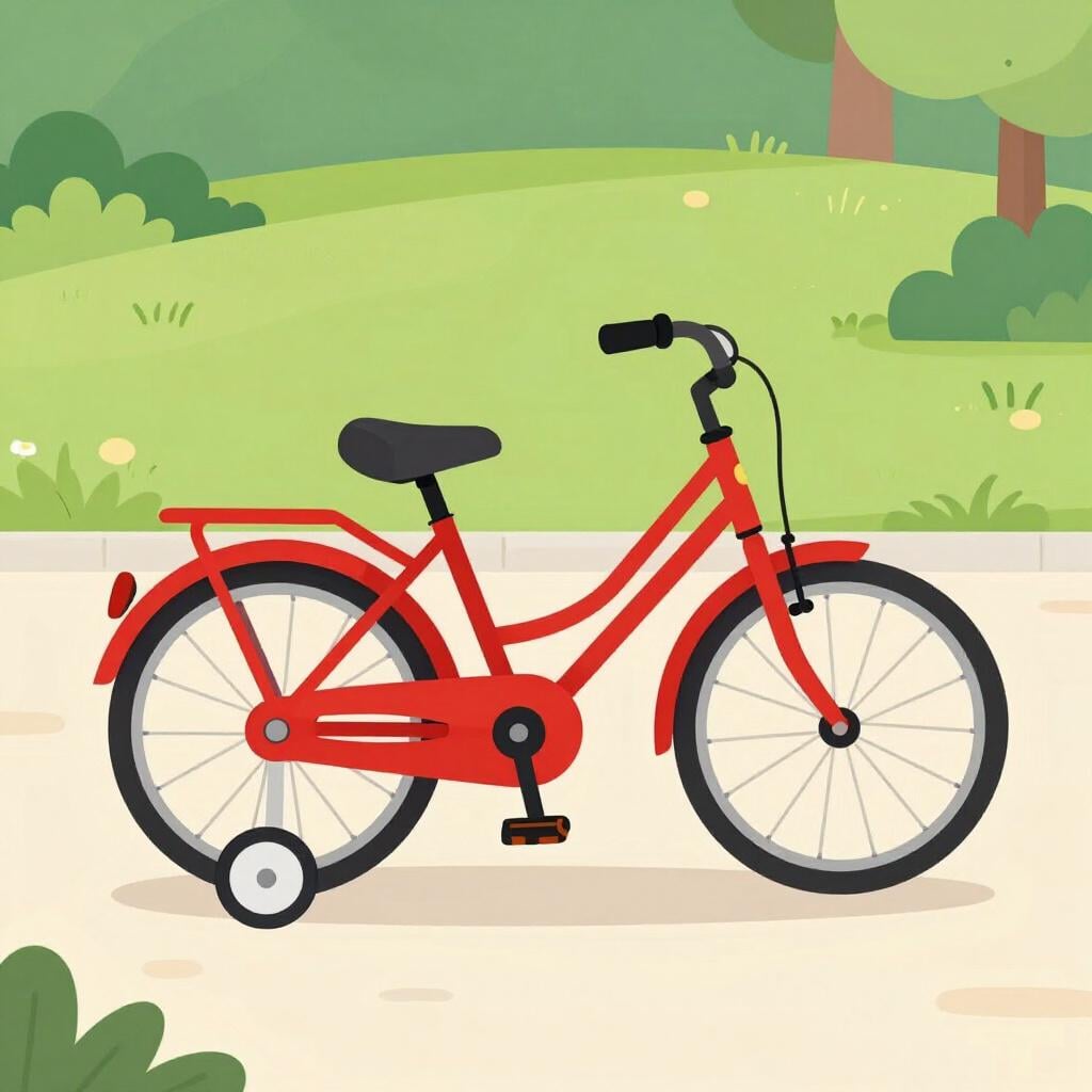 Ein Kinderfahrrad mit Stützrädern am Hinterrad zur Balance.