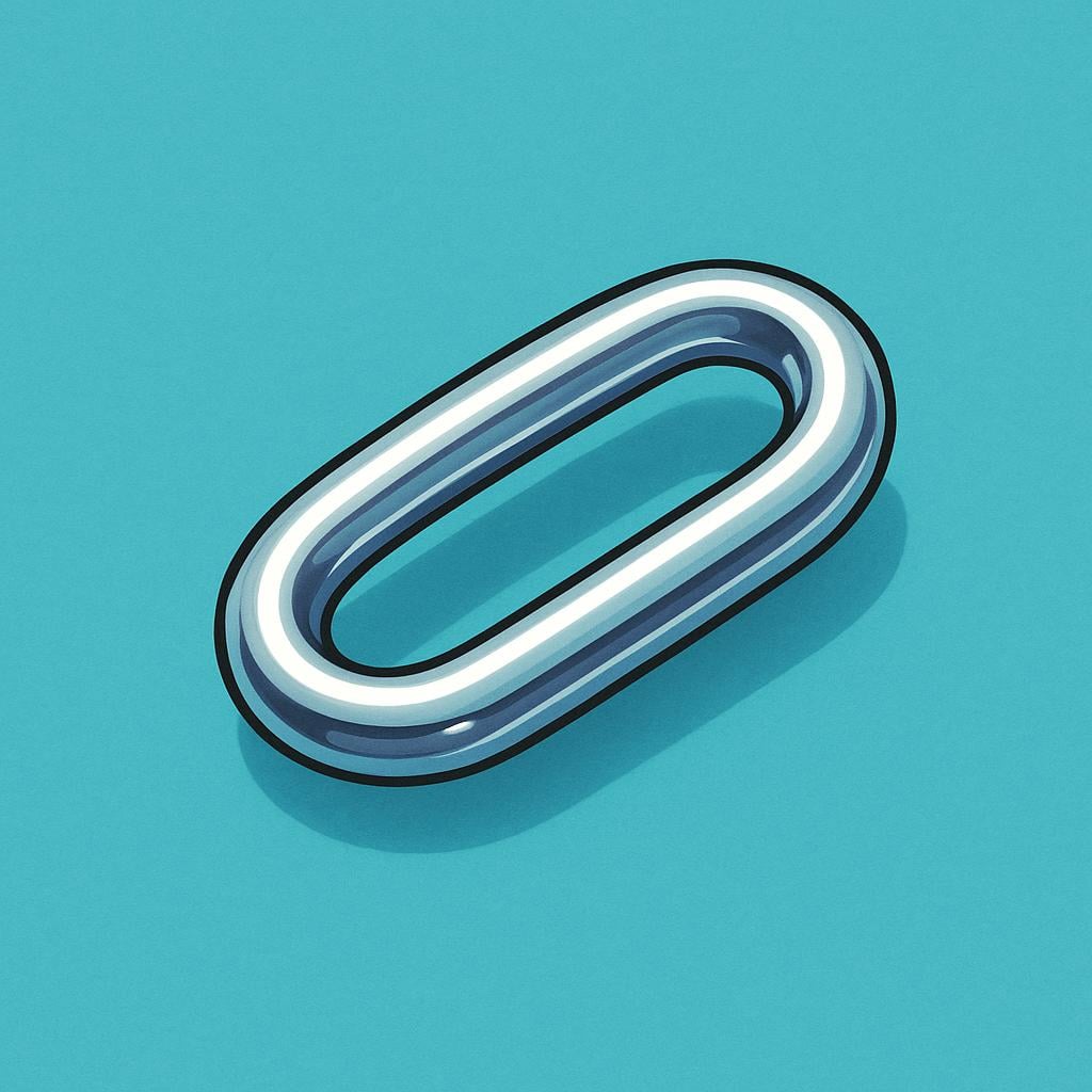 A single, brightly polished silver metallic chain link resting on a flat, colorful surface, symbolizing a digital link or reference.