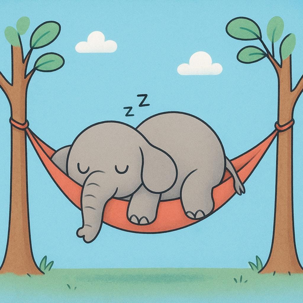 A cartoon rabbit lying flat on the ground, sweat dripping from its brow, looking completely worn out.