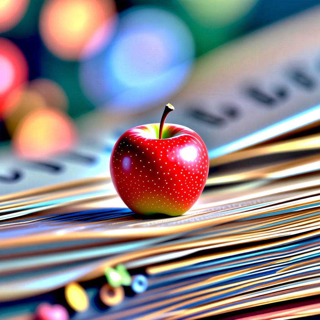 A tiny, miniature red apple resting on a large wooden table, emphasizing its small size.