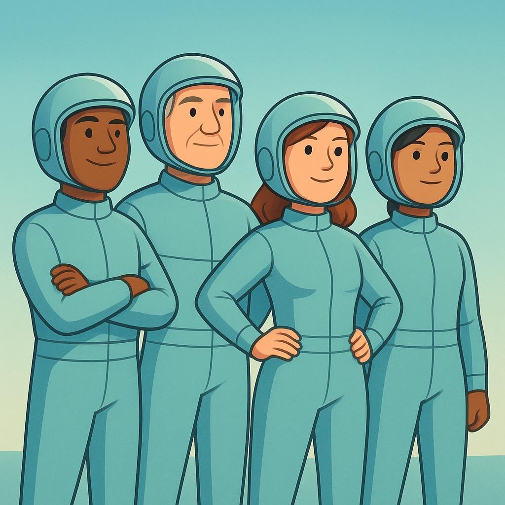 A colorful illustration depicting four figures in simple, matching uniforms and helmets standing shoulder-to-shoulder, looking determined, symbolizing a specialized task force.