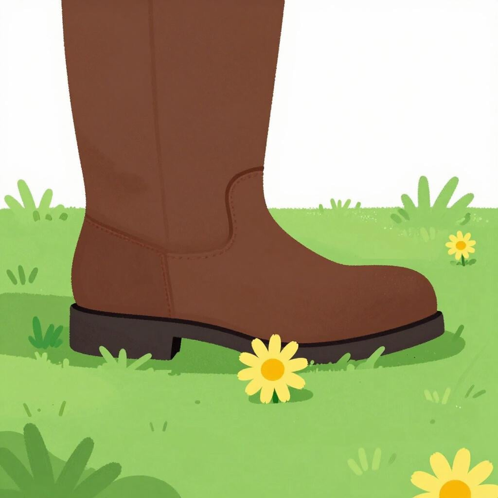 A large heavy boot stepping firmly onto a delicate flower in a garden.