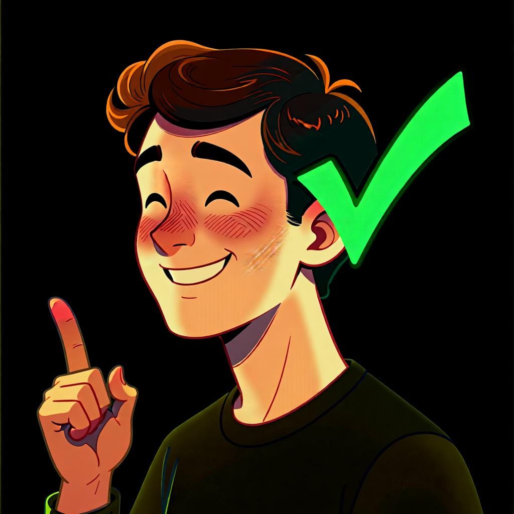 A person nodding their head with a happy expression and a large green checkmark icon floating beside them.