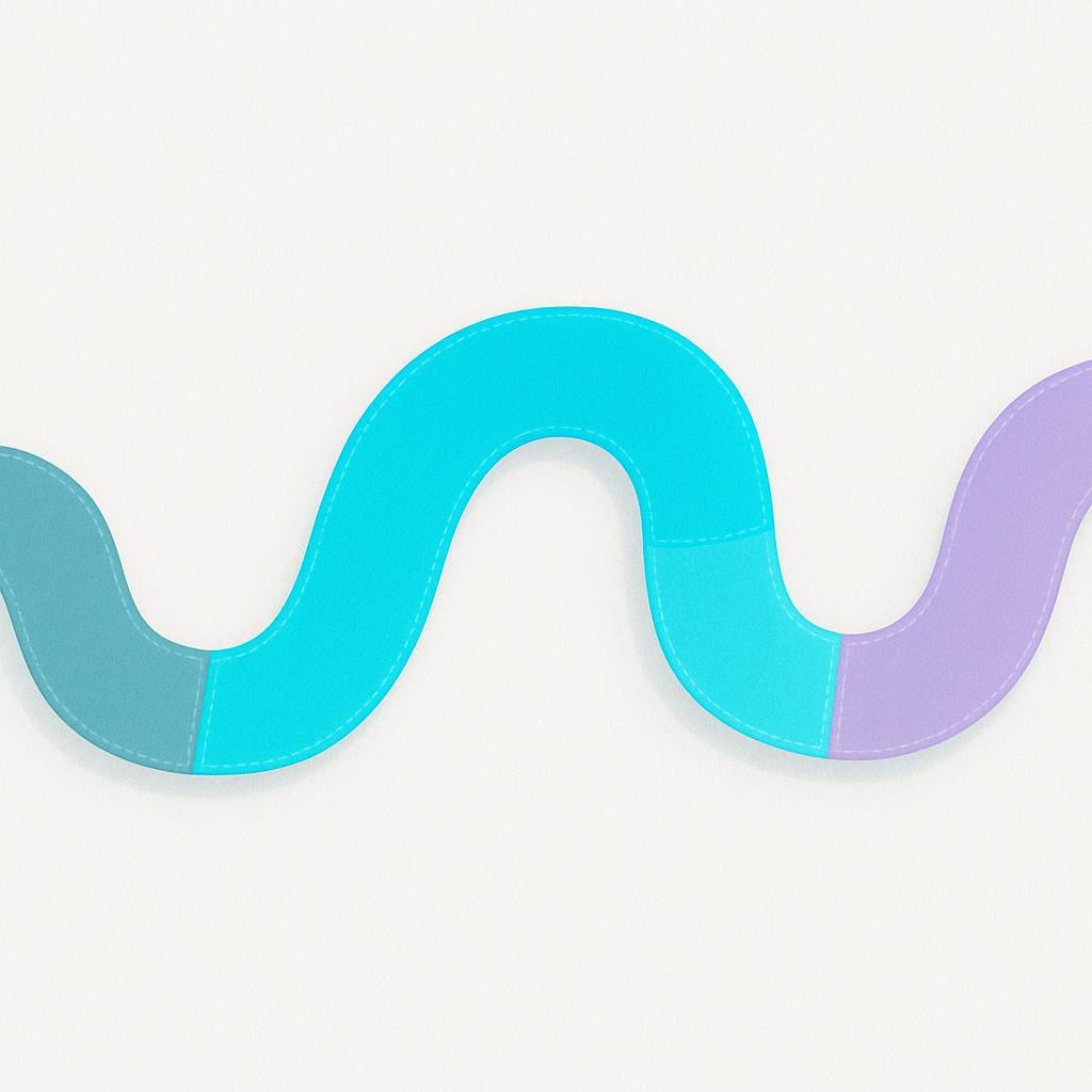 A colorful path or road clearly divided into three distinct segments, with the middle segment highlighted to emphasize it is a 'section' or part of the whole.