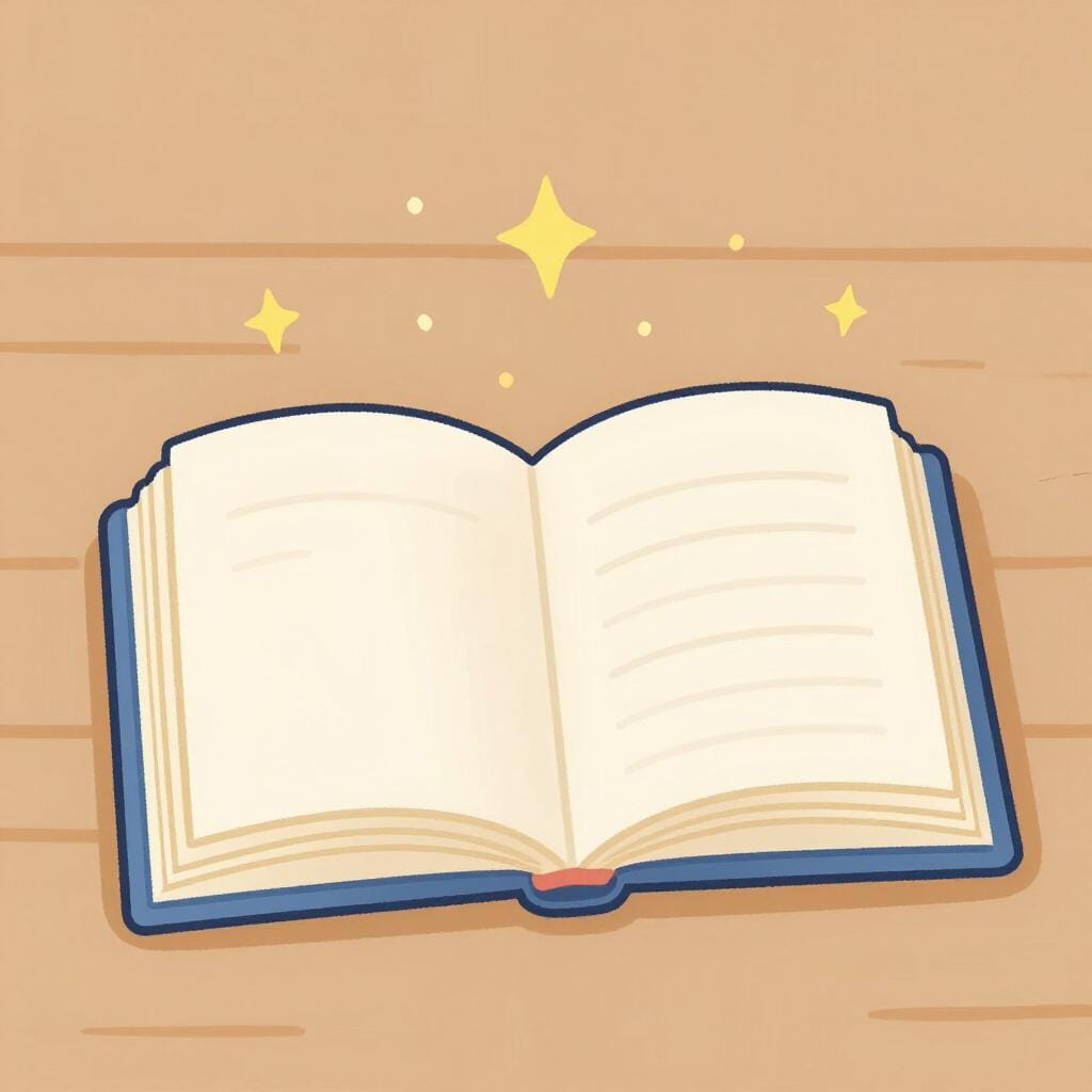 Um livro aberto e colorido com faíscas mágicas subindo das páginas.