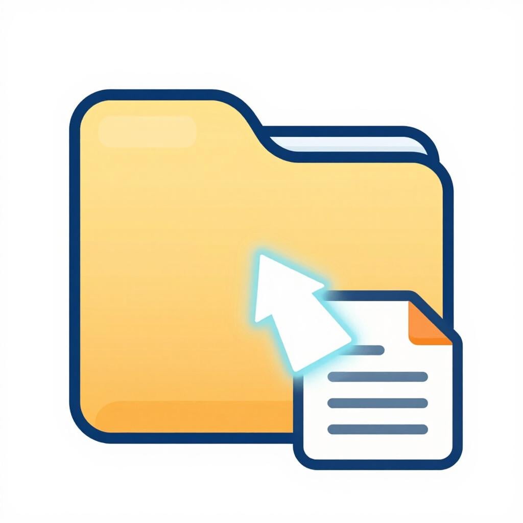 Une icône de dossier colorée avec une flèche brillante pointant vers un nouveau document.