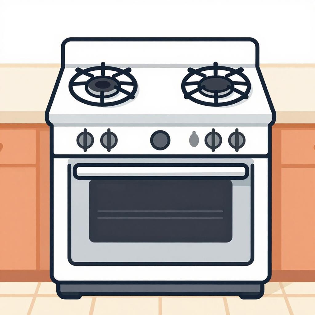 A modern kitchen stove with a black cooktop and four burners.